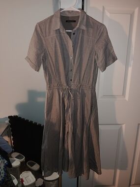 Armani Exchange Neutral Gray Button-Front Midi Shirtdress